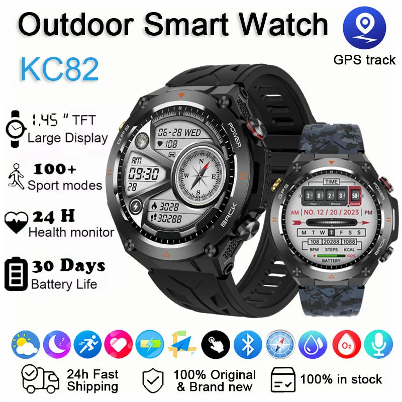 

2025 Смарт-часы для мужчин с GPS-позиционированием, спортивные 1,45-дюймовые AMOLED HD-вызовы, пульс, IP68, водонепроницаемые, с длительным сроком службы батареи, C82, умные часы