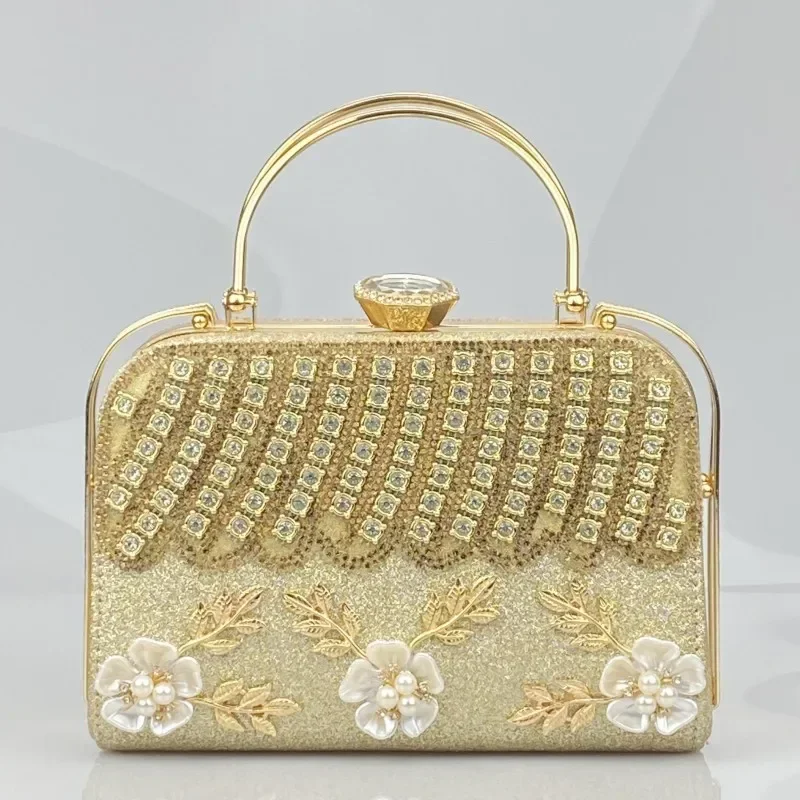 New Princess Bag Diamond Handbag Handbag Luxury Gold Crystal Rhinestone Evening Dress Handbag Women's Wedding Party Bag