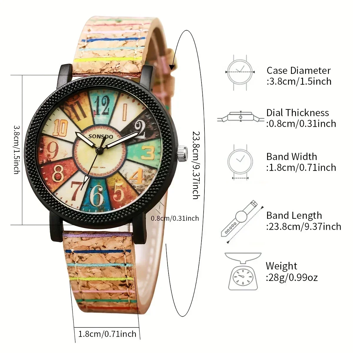 Ethnic Style Ladies Quartz Watch Colorful Cork Strap Matching Rainbow Tassel Bracelet Student Casual Jewelry Set - view 5