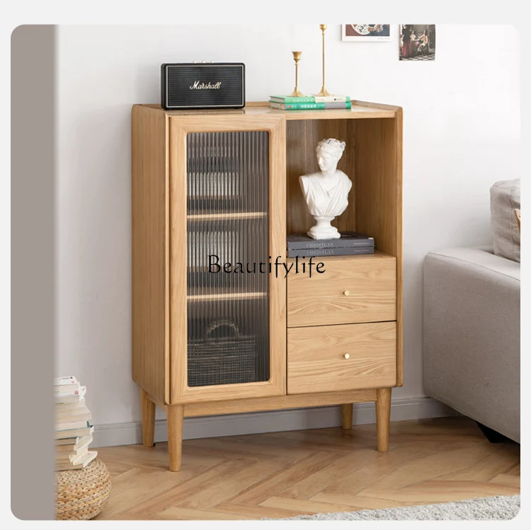 

Solid wood side cabinet Nordic ash wood storage locker Modern simple against the wall