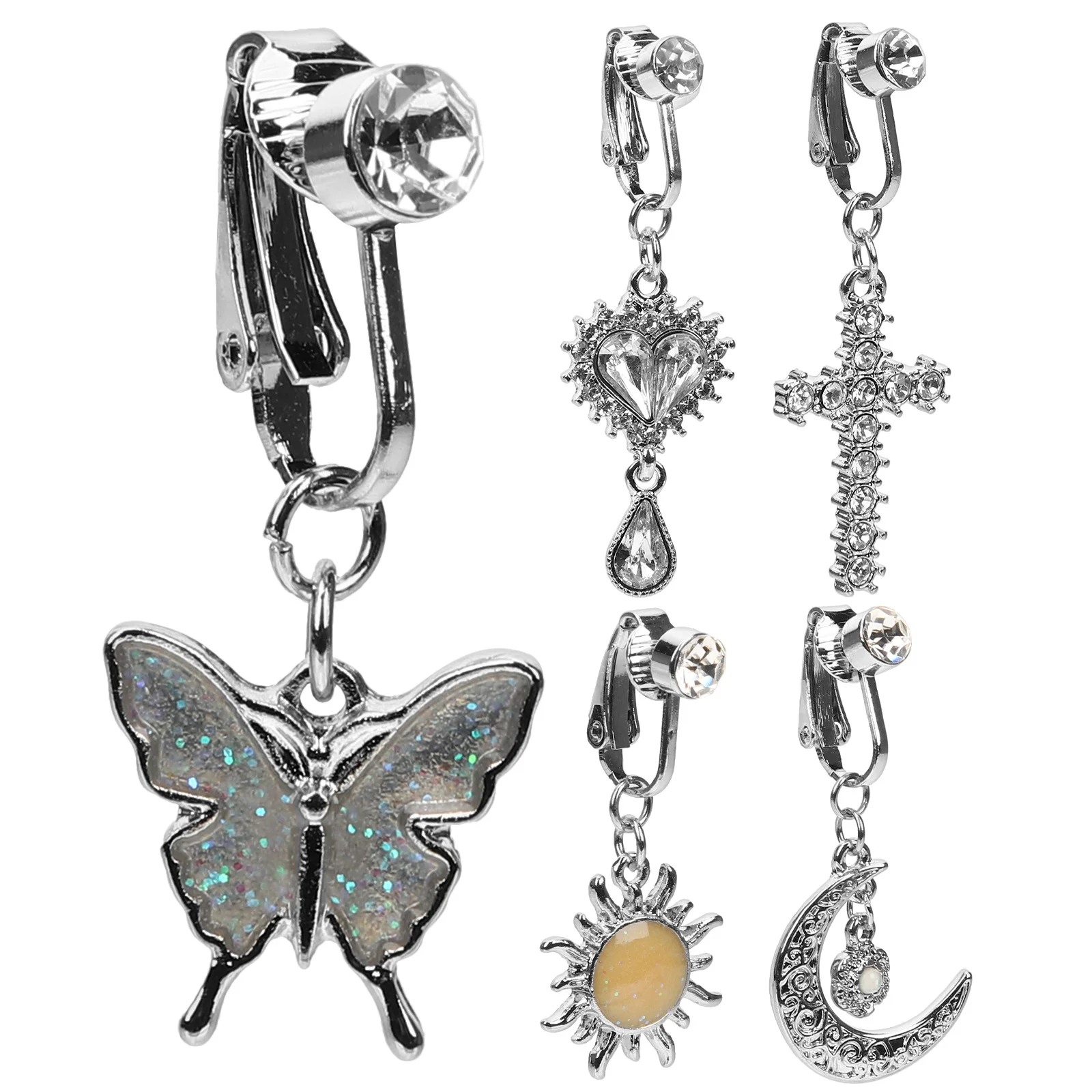 

5Pcs Stainless Steel Belly Rings Women Navel Jewelry Sparkly Non Piercing Body Decorative Accessory Body Jewelry