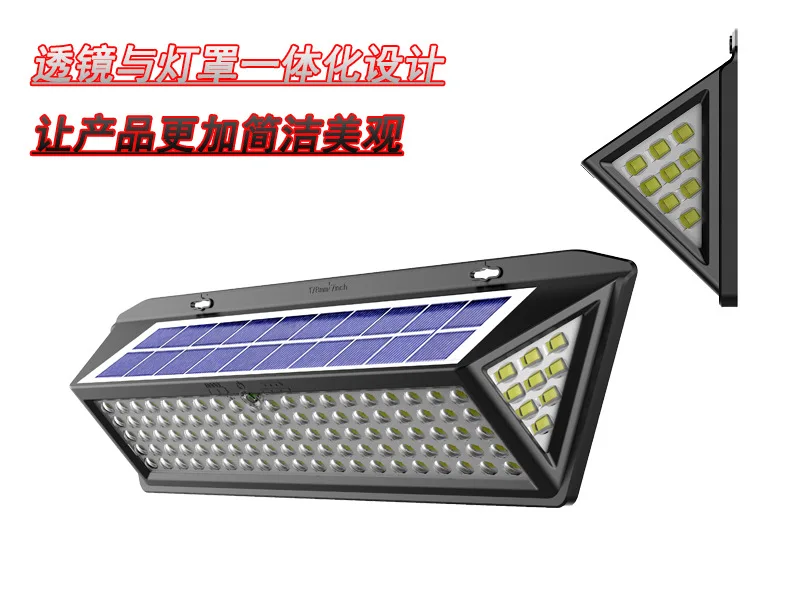 Luz de parede solar, luz solar para pátio externo, luz de parede triangular à prova d'água para jardim, luz solar com detecção humana
