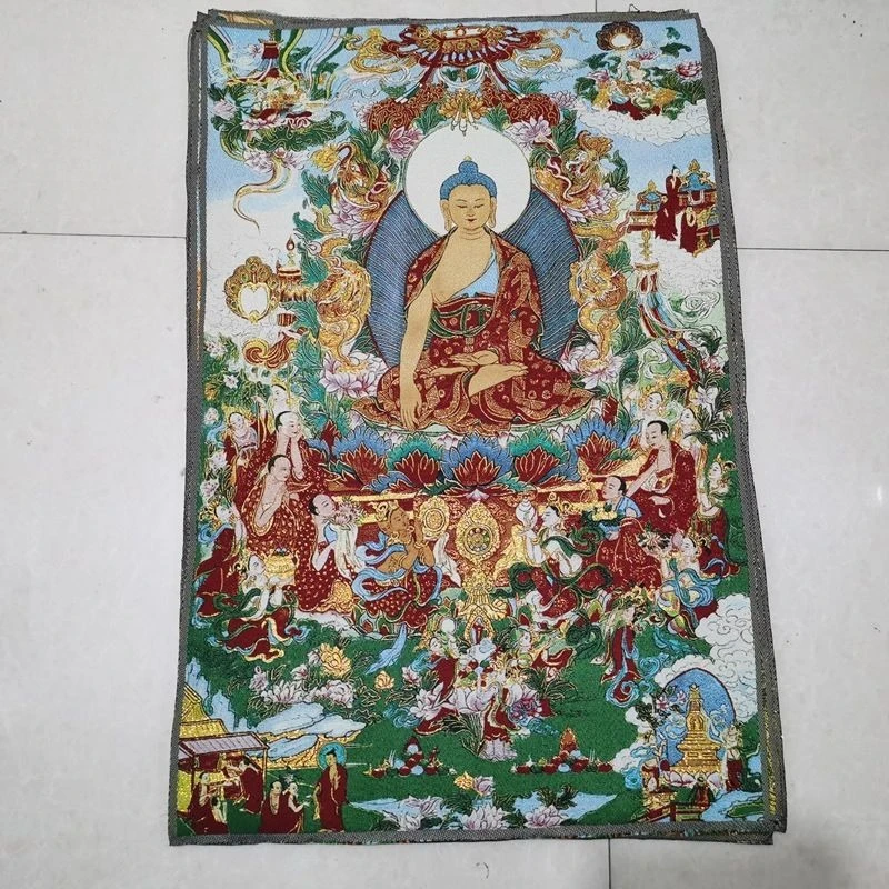 Tibet Tibetan Cloth Silk Red lotus sakyamuni buddha Thangka Tangka Embroidery Painting Embroidery Hanging Pictures