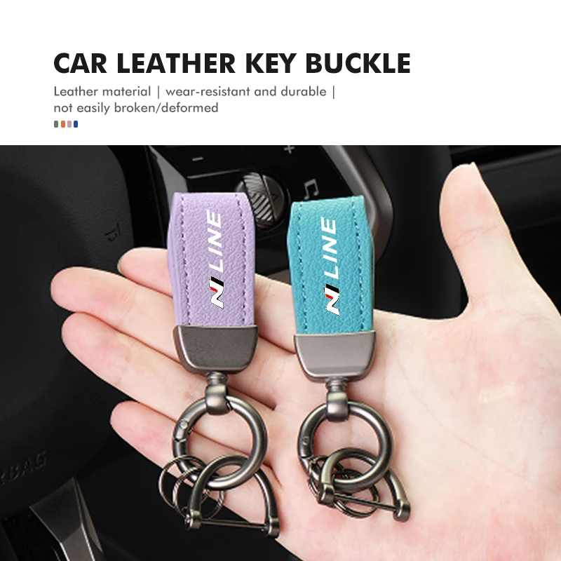 Car Key Chain Leather Multiple Colors Keychain Auto Logo For Hyundai N LINE i30 i20 Sonata Accent Tucson Elantra Azera