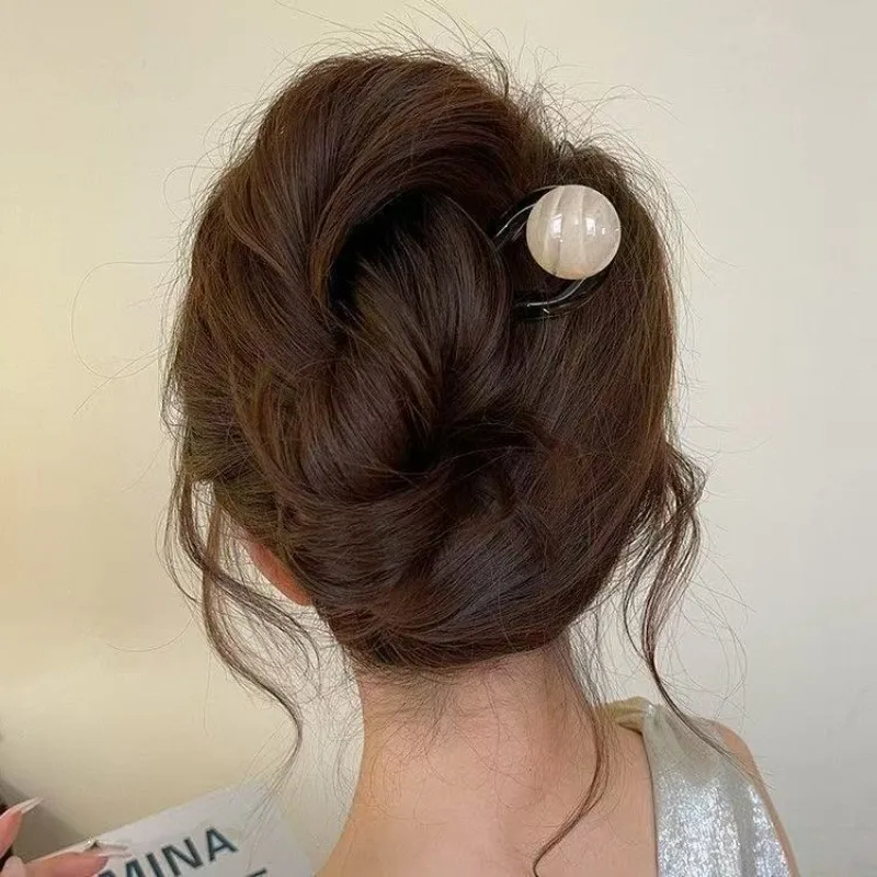 4 pieces retro U-shaped round bead hairpin hairpin | women's bun hair reel tool, fashionable full headgear set - single clip hairpin, high-end INS style, a must for all seasons, commuting/dating/daily style [Macale]