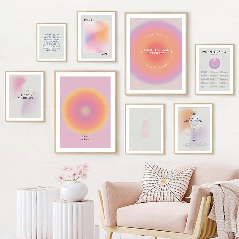 Trendy Gradient Aura Wall Art Poster Abstract Divine Spiritual Canvas Painting Nordic Print Aesthetic Picture Living Room Dec