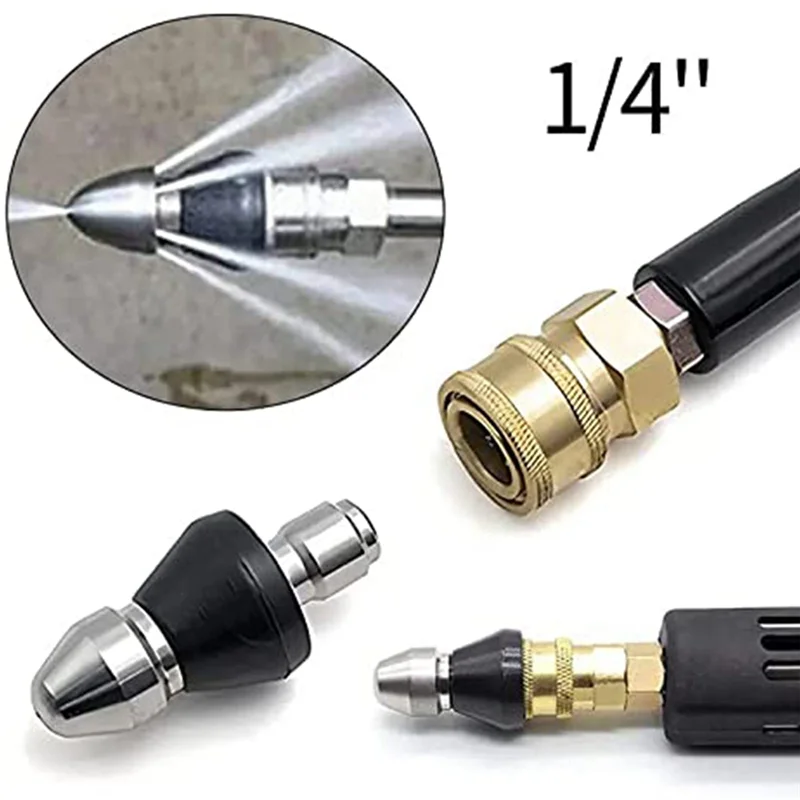 2PCS Sewer Cleaning Tool High-Pressure Nozzle, Stainless Sewer Jetter Nozzle, Sewer Jetter Kit for Pressure Washer 1/4In