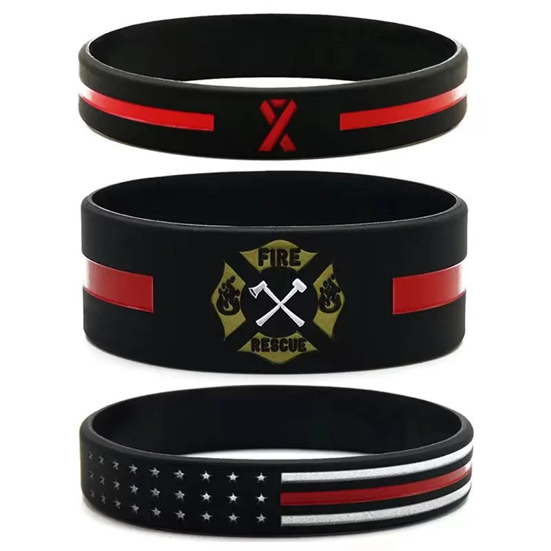 1Pcs/3Pcs Firefighters Fireman Firefighter Fire Guard Sports Rubber Bracelet Silicone Wristband For Men Jewelry Sets