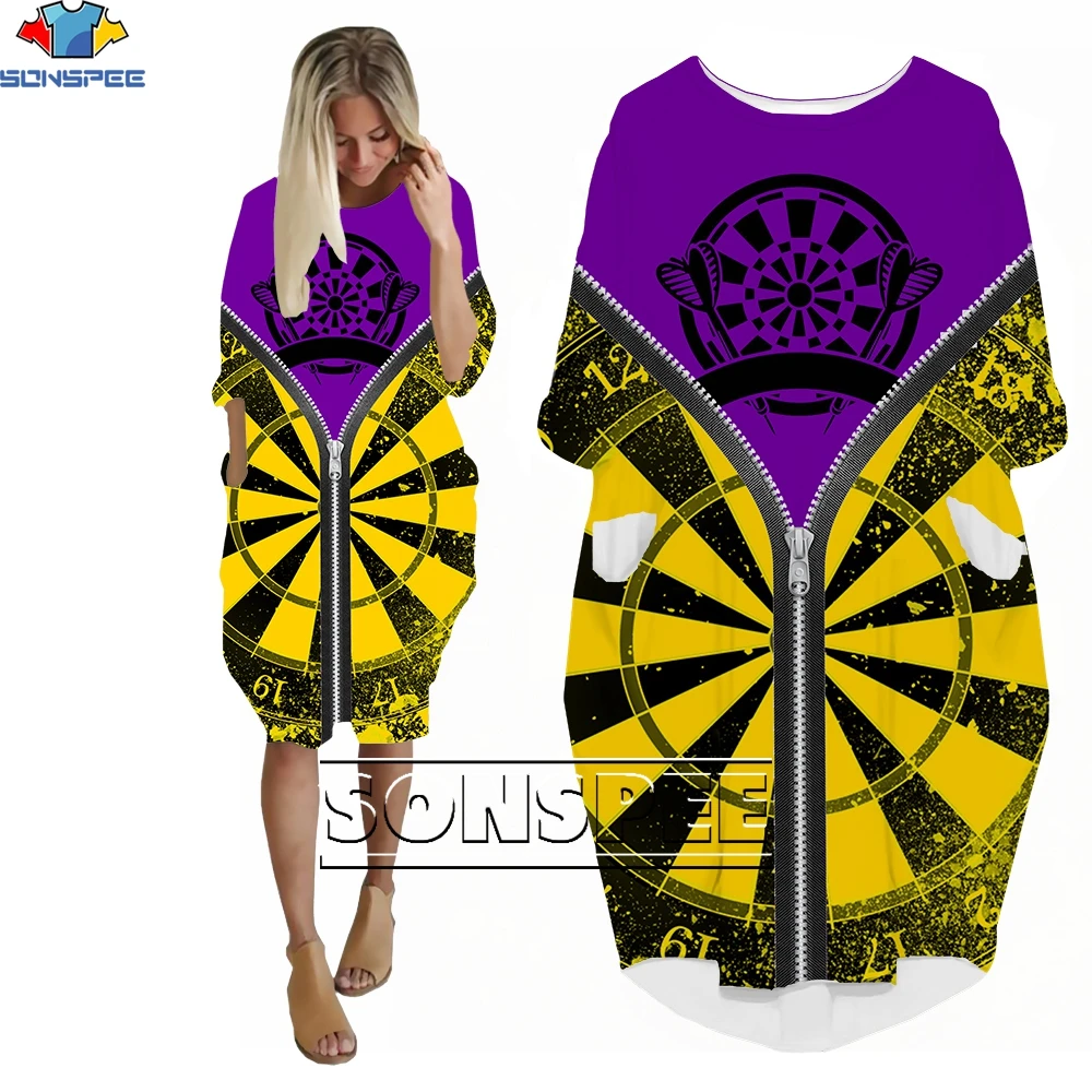 

SONSPEE Dart Board 3D Printed Women's Long Sleeve Pocket Skirts Loose Dress Oversized Designer Shirts Drop Ship Lady Gown