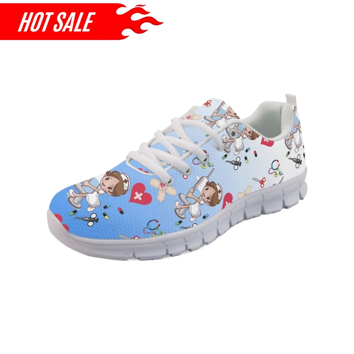 Brand Design Custom Shoes Nursing Shoes for Women Cartoon Nurse Doctor Pattern Lace Up Outdoor Walk Sneaker Ladies Hospital Work