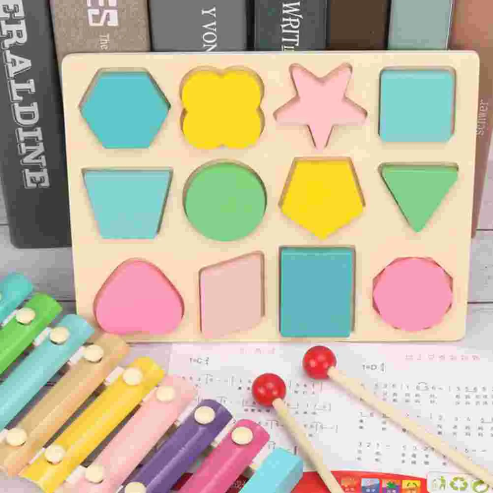 Building Block Puzzle Toy Shape Matching Puzzles Wooden Toddler Toys Kids Cognitive Color