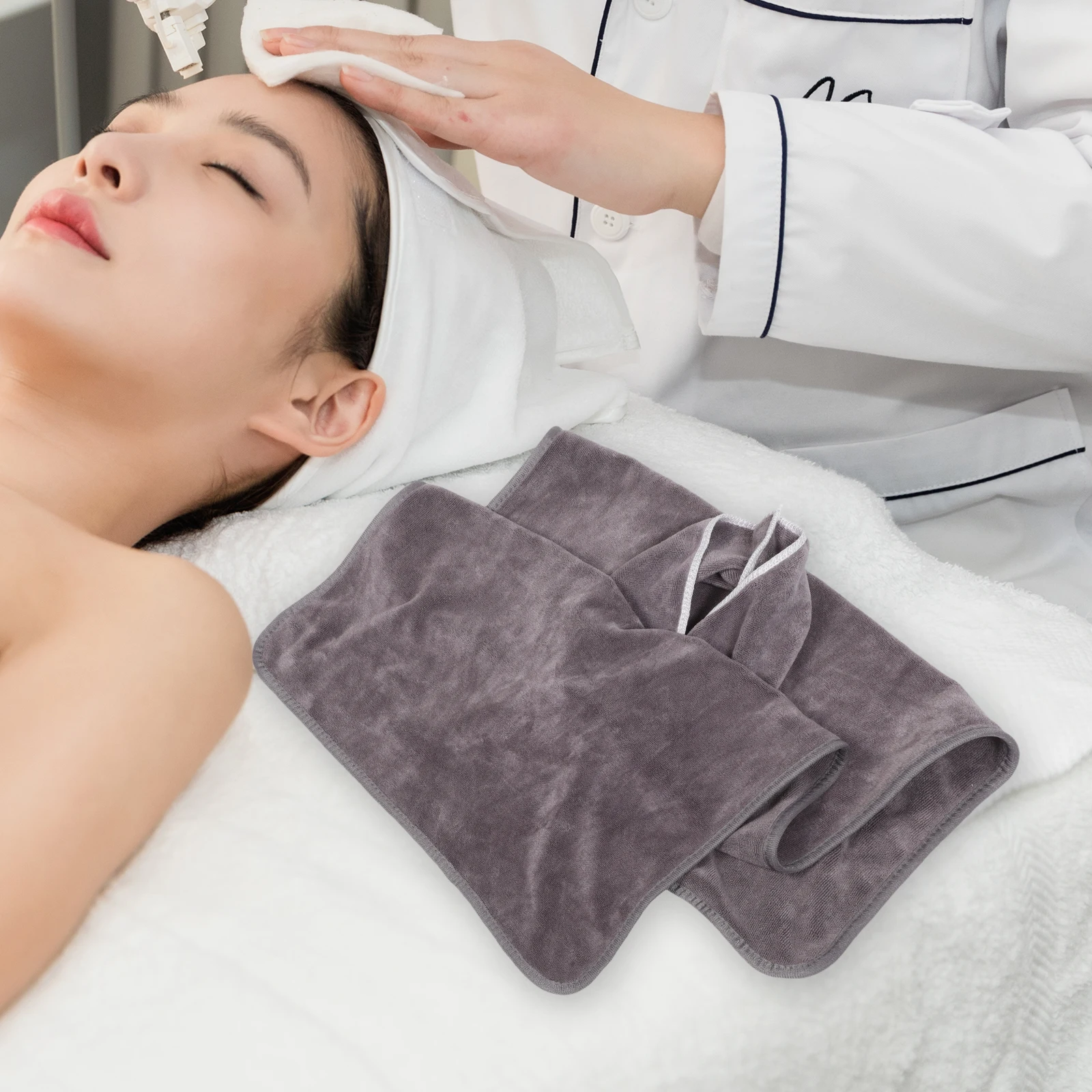 

Bedside Towel Massage Table Cover Grey Fiber with Face Hole for Spa Salon Treatment Bed Massage Supplies