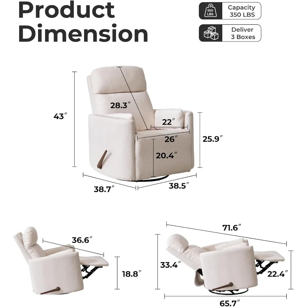 Oversized Swivel Recliner Chair with Massage and Heat, Rocking Chair Nursery with Adjustable Headrest, Rocking Chair Nursery