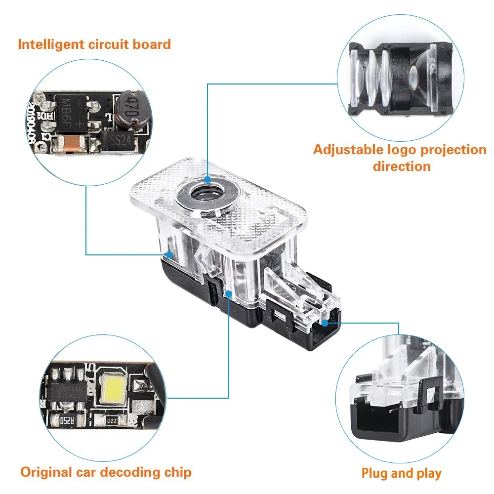 자동차 LED 문짝 웰컴 라이트, 볼보 V40 V60 V90 XC40 XC60 XC90 S60 S90 프로젝터 로고, 고스트 섀도우 라이트, 자동차 액세서리, 2 개, 4 개