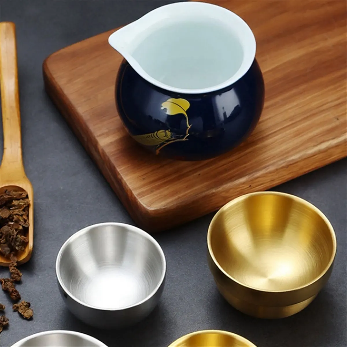 A45I 45ml Stainless Steel Sake Cup Double Layer Mini White Wine Cup for Tea Water Cups Industrial Style Kitchen Drinkware,A