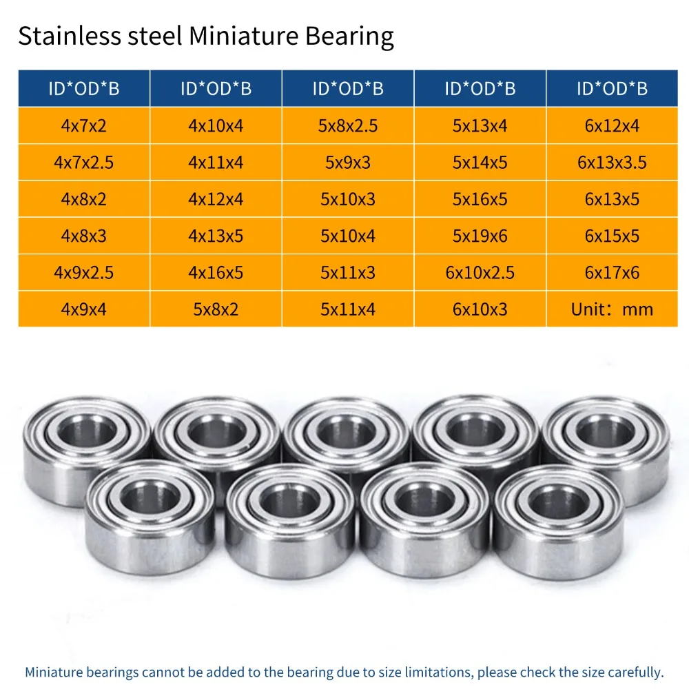 

10 шт. миниатюрный подшипник из нержавеющей стали, внутренний диаметр 4/5/6 мм, высококачественный высокоскоростной подшипник