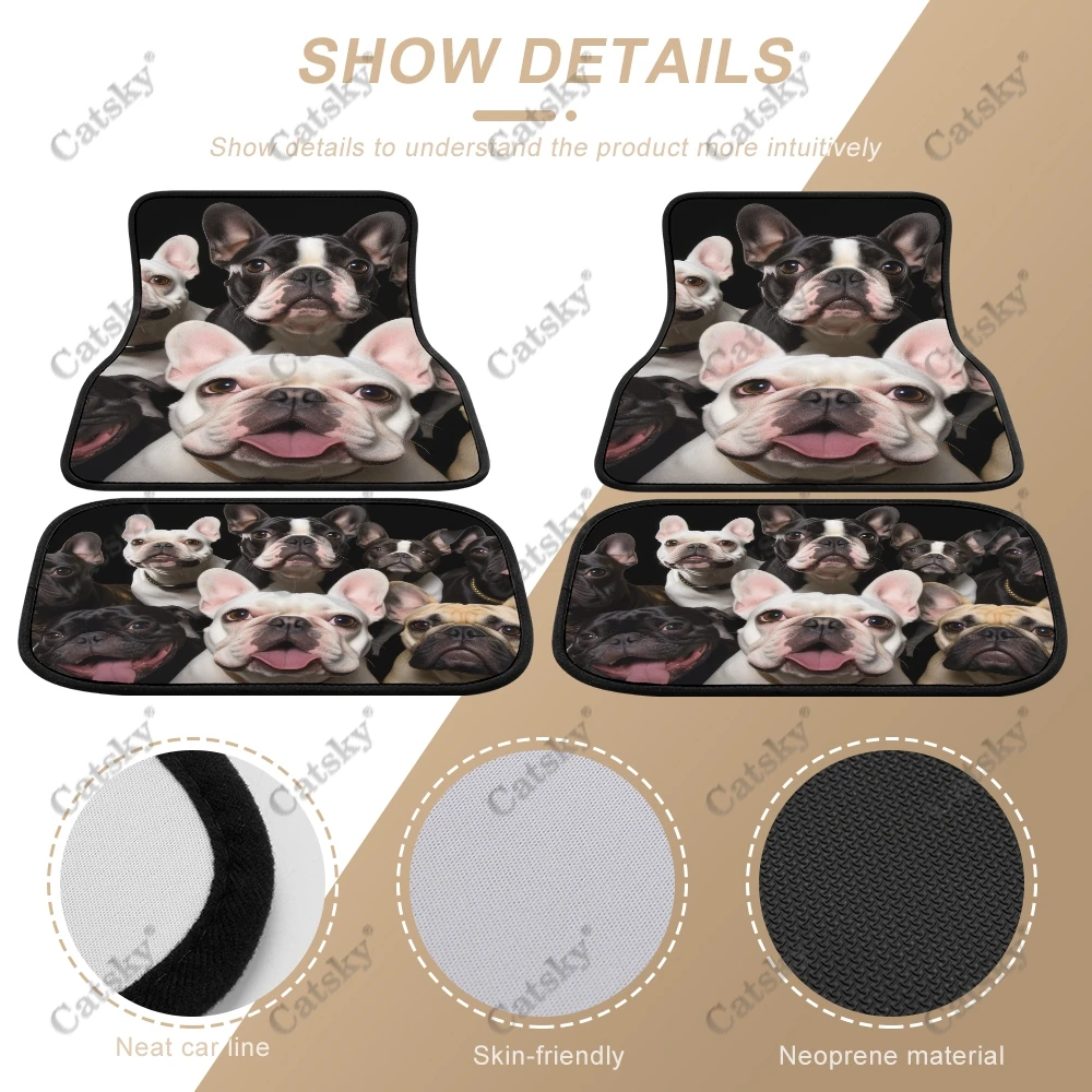 French Bulldogs Family Car Auto Floor Mats Carpet, 4PCS Customized Cars Mat All Weather Automotive Vehicle Pad Stylish