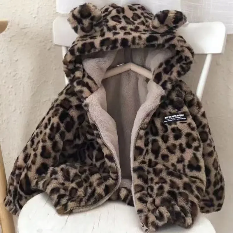 

2025 Autumn And Winter Children's Jacket Korean Edition Leopard Pattern Lamb Fleece Thickened Coat Boys and Girls With Western