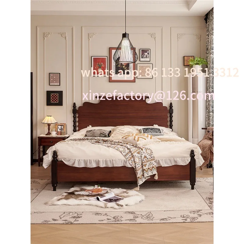 

Customizable French retro solid wood bed antique master bedroom bed American double bed mahogany bedroom furniture