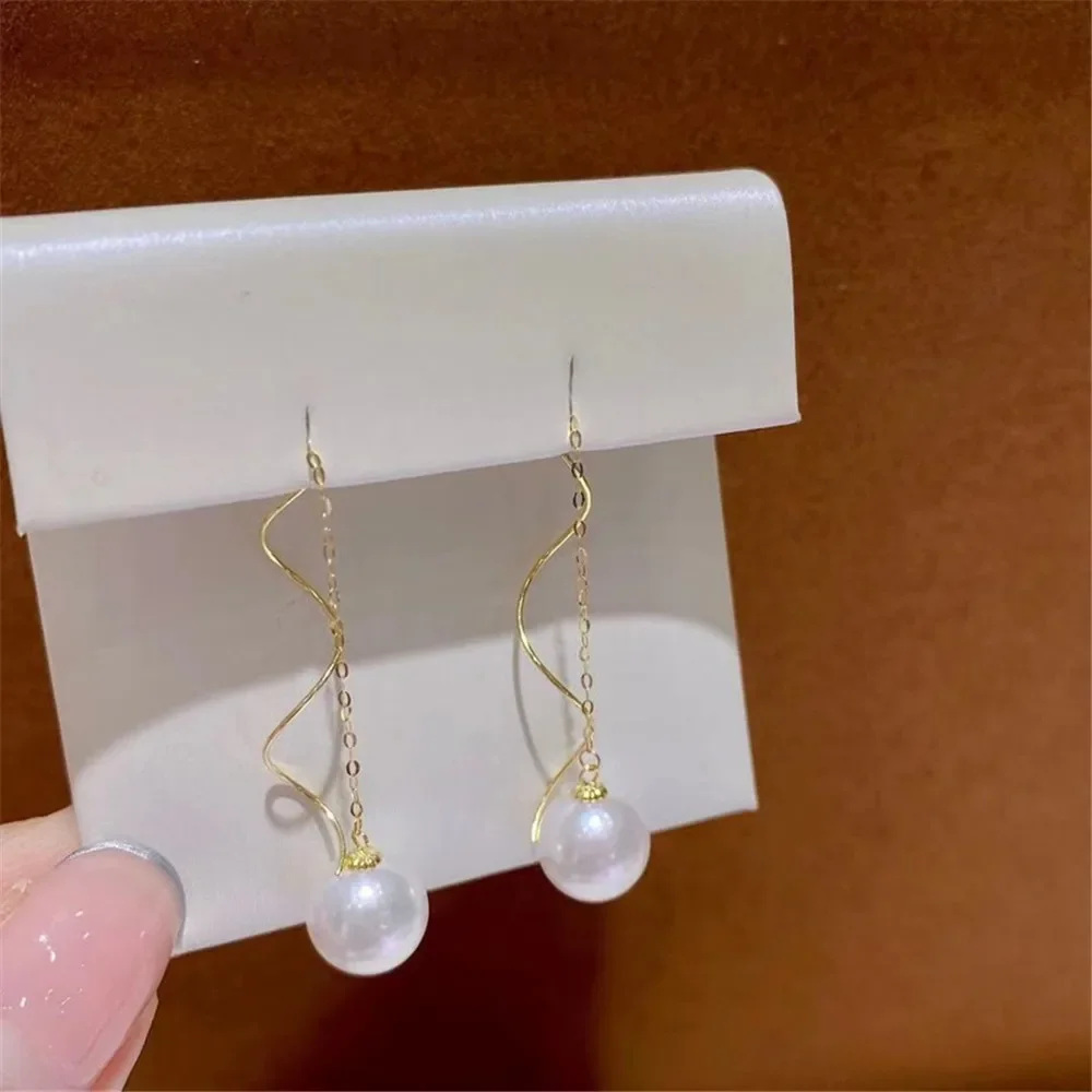 

DIY Pearl Accessories G18K Gold Earrings Empty Support Fashion Gold Earrings Fit 7-10mm Round Beads G240