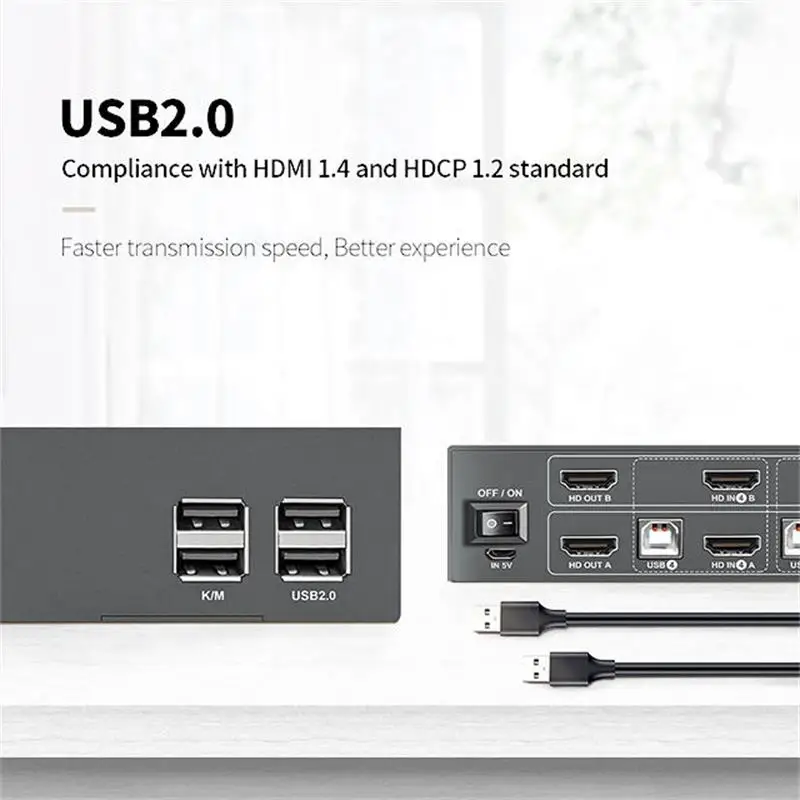 Dual HDMI KVM Switch 4X2ขยายจอแสดงผล4K 30Hz HDMI USB KVM Switcher 2 In 4สำหรับจอภาพ PC คีย์บอร์ดเมาส์หุ้น