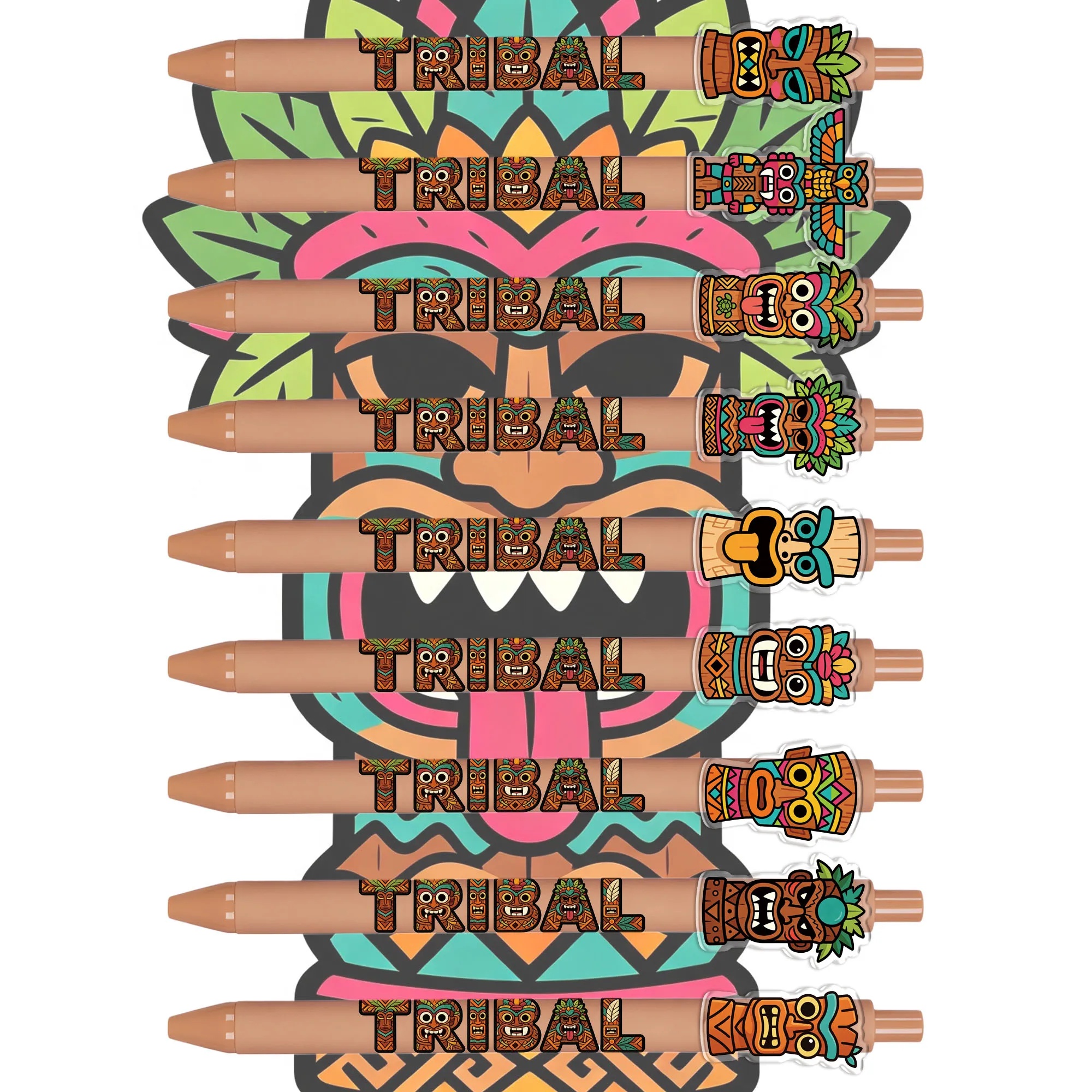 9Pcs/17Pcs Hawaiian Island Style Mask Ballpoint Pens Tropical Primitive Totem Theme Retractable Gift Pens Convenient and Portable Student Writing and Signing Pens Back-To-School Stationery