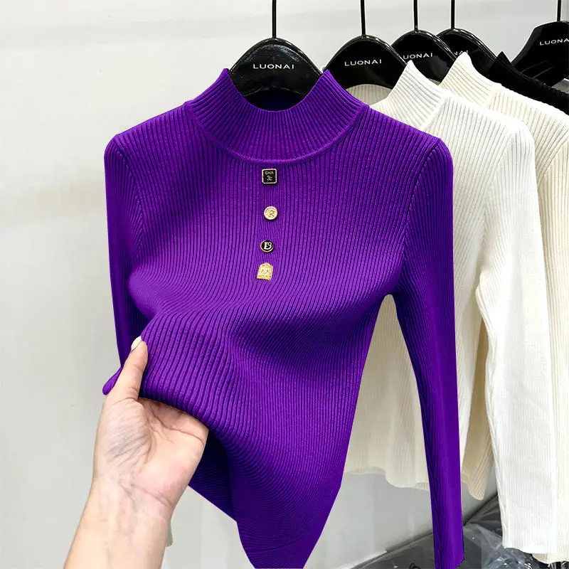 Suéter de Cuello medio alto para mujer, camisa de punto con parte superior debajo de la parte inferior, ropa de otoño e invierno, novedad de 2023