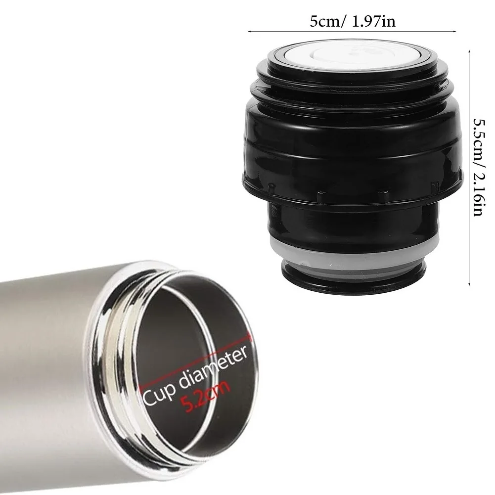 Press-Open Vacuum Flask Lid 5.2cm PP Plastic Replacement Cap For Thermal Water Bottle Leak-Proof Stopper Black White