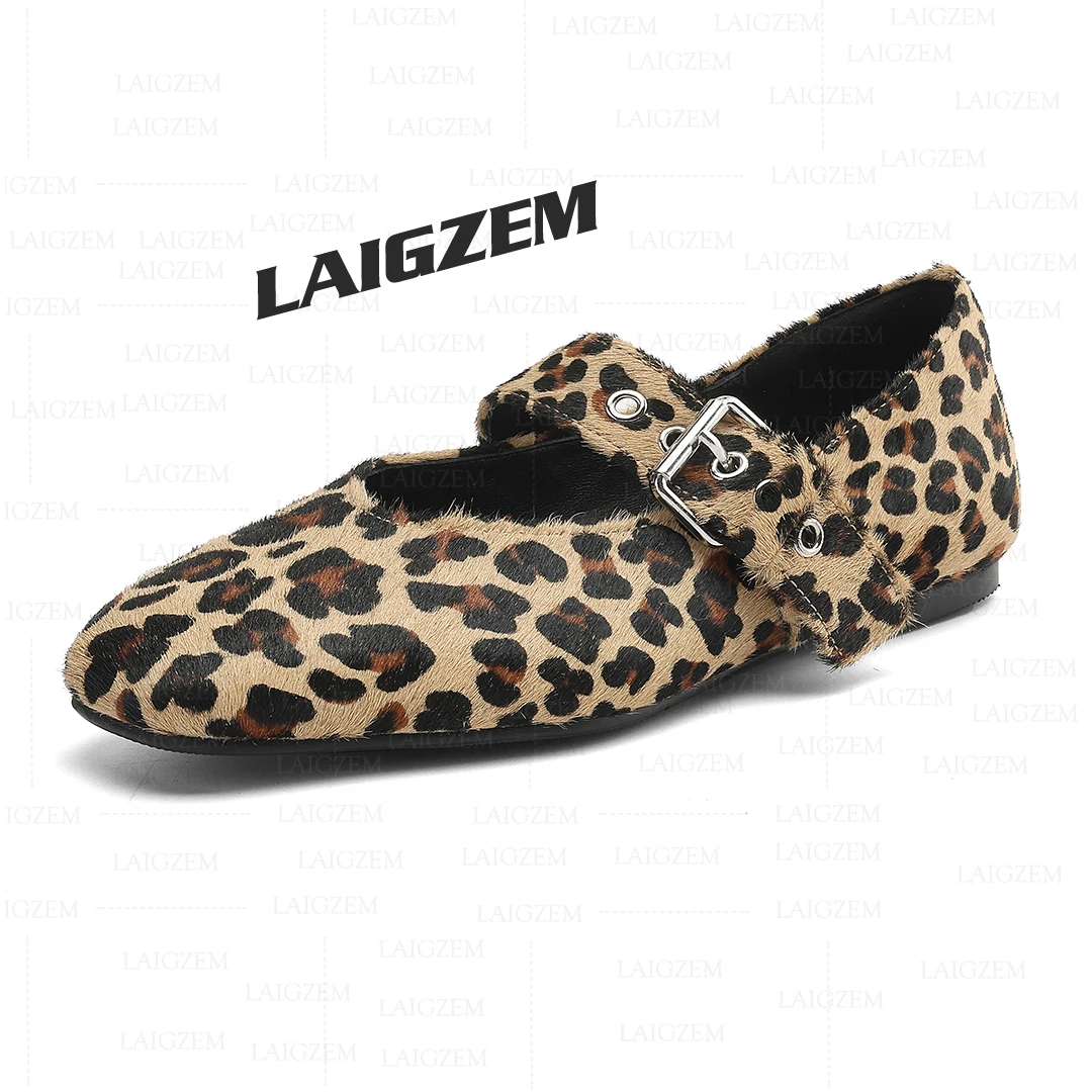 

LAIGZEM/женские туфли-лодочки из конского волоса/настоящей кожи, элегантные сандалии на плоской подошве с квадратным носком, женская обувь ручной работы, размер 35 38, 41 43