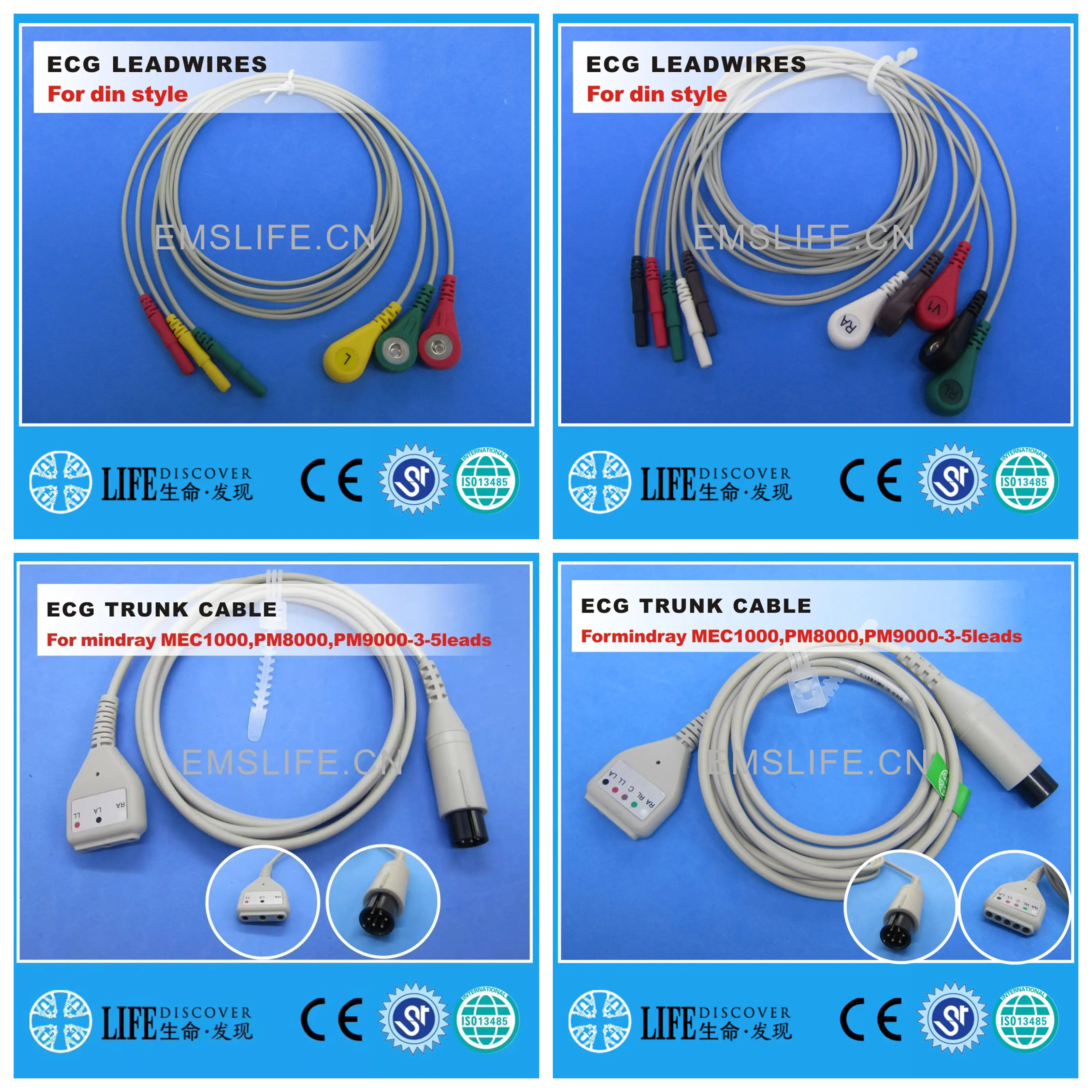 Popular ECG EKG trunk cable with 3leads 5leads wires for patient monitor