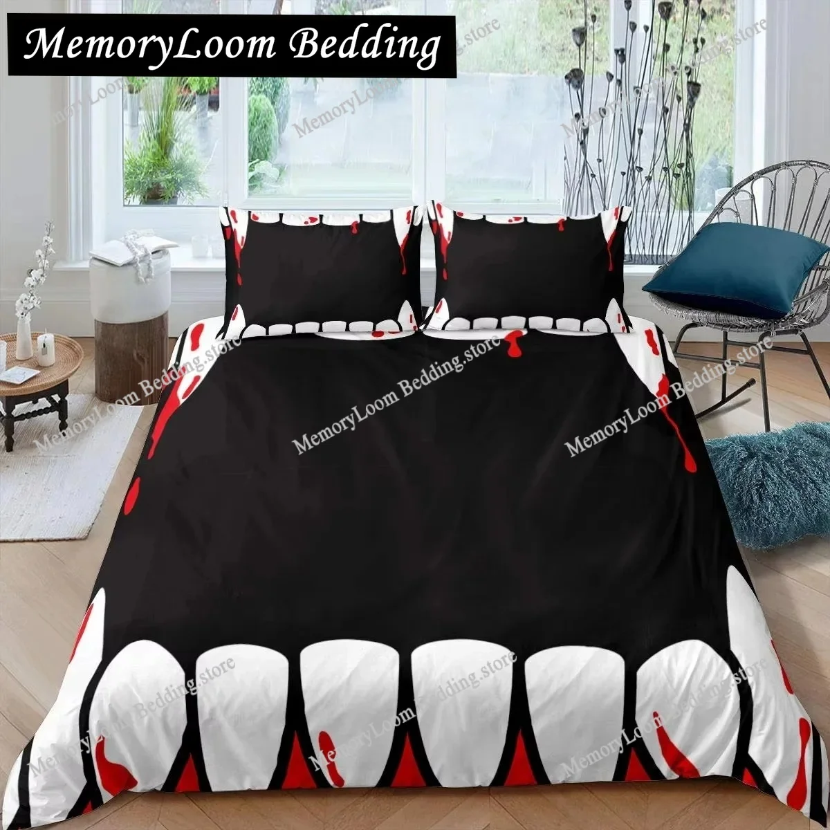

Halloween King Queen Duvet Cover Horror Blood Hand Bedding Set for Teens Scary Red Blood Stains Polyester Quilt Cover