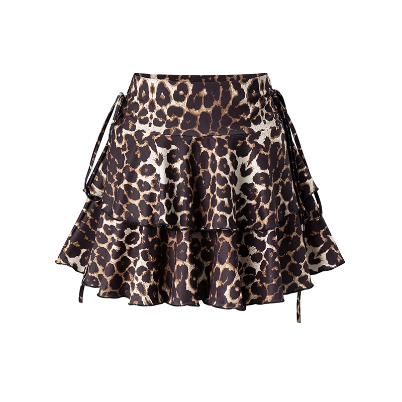 2026 New Women's Zebra Skirt Fashion Summer Outdoor Casual Versatile Outer Wear Skirt Elastic Waist Ruffled Mini Leopard Skirt