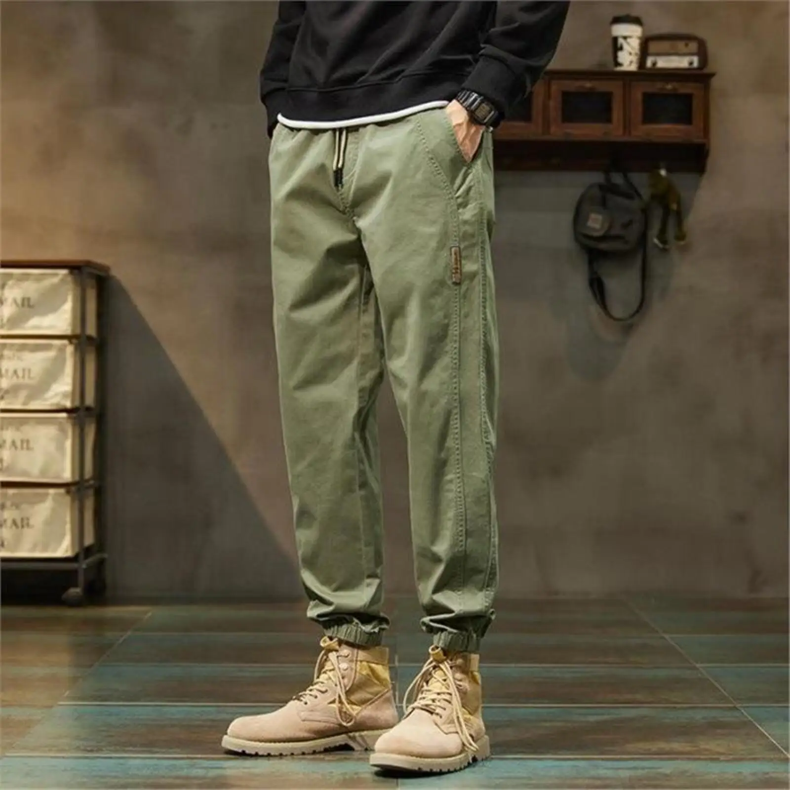 

Men's Casual Loose Harem Pants Fashion Relaxed-Fit Cuffed Work Pants Solid Color Drawstring Sports Trousers