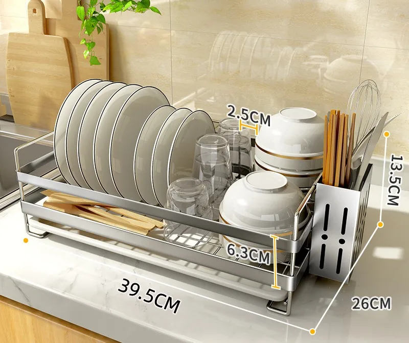 304 Stainless Steel Sink Dish Drying Rack,Sink Dryer Rack with Cutlery Storage Box,Tableware,Bowls,Plates Storage Organizer