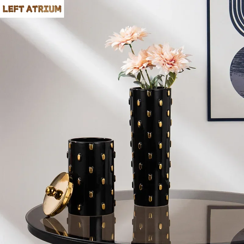 

Gold Plated Spike Ceramic Vase Desk Decoration Artificial Flowers Decorative Flower Arrangement Modern Home Decor Floral Vases