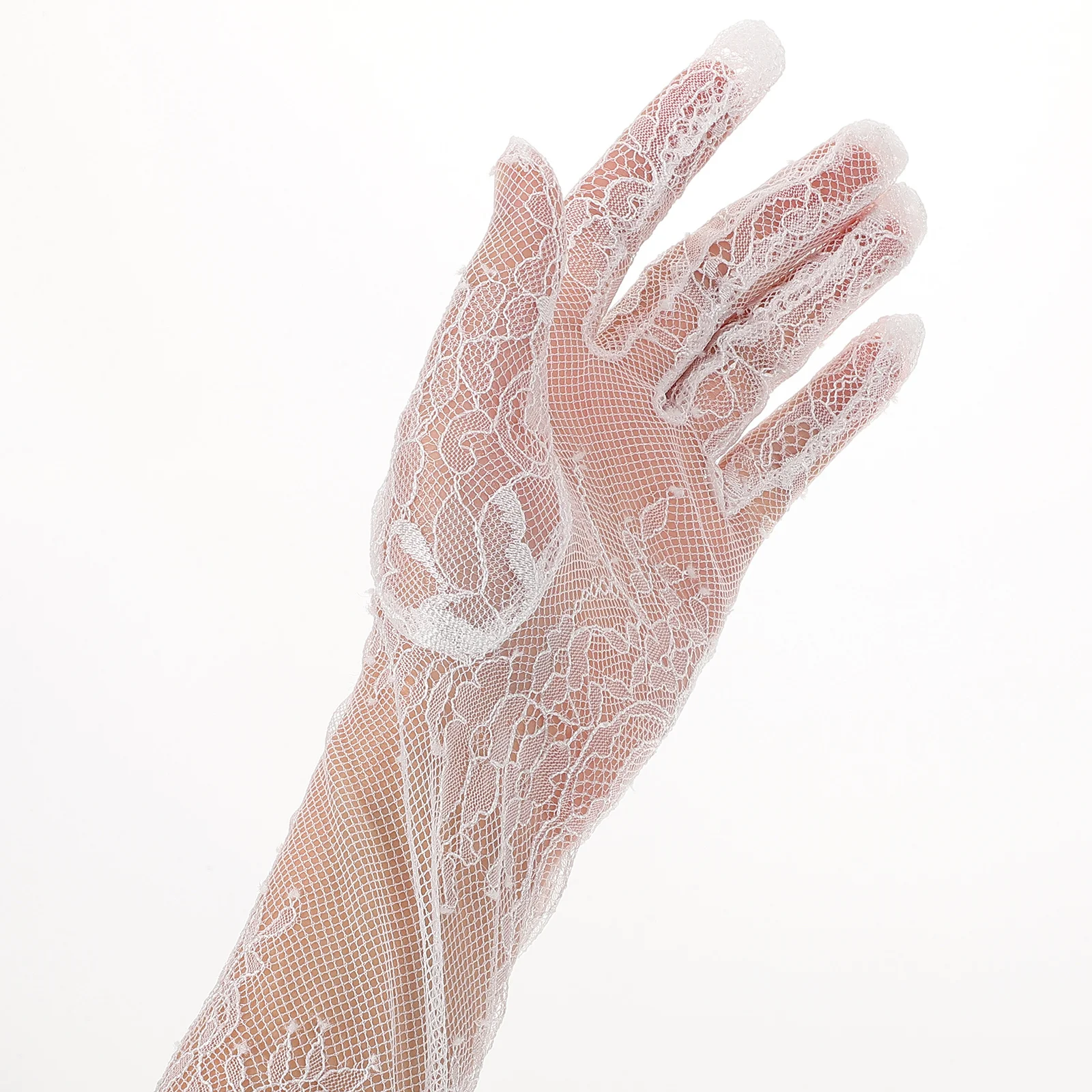 

Lace Tulle White Long Women Formal Wedding Bride Sheer UV Lady Dress Lace Gloves Women Formal Functional Accessories 1pair