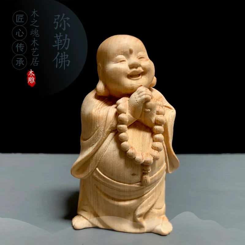 Thuja Baja Poplar Wood Carving Rosary Maitreya Buddha Laughing Buddha Handheld Pieces Car Ornaments Solid Wood Congratulations