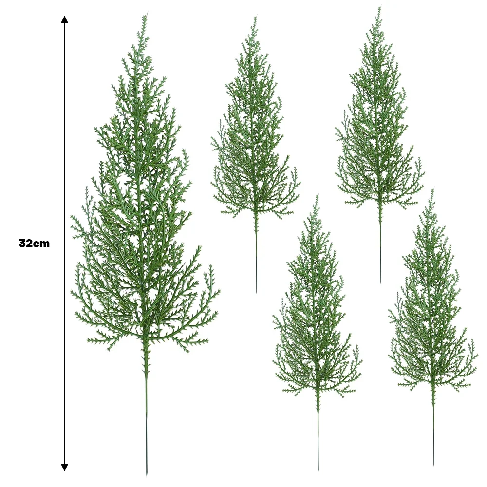 Ramas de pino artificiales, copo de nieve verde, árbol de Navidad, plantas de flores falsas DIY, suministros de decoración de corona de jardín para fiesta de año nuevo en casa