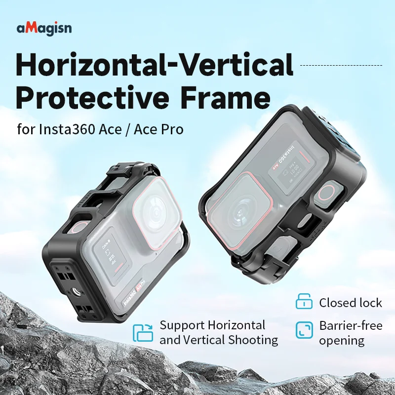 aMagisn Horizontal-Vertical Protective Frame ABS Plastic Sports Camera Accessory for Insta360 Ace/Ace Pro