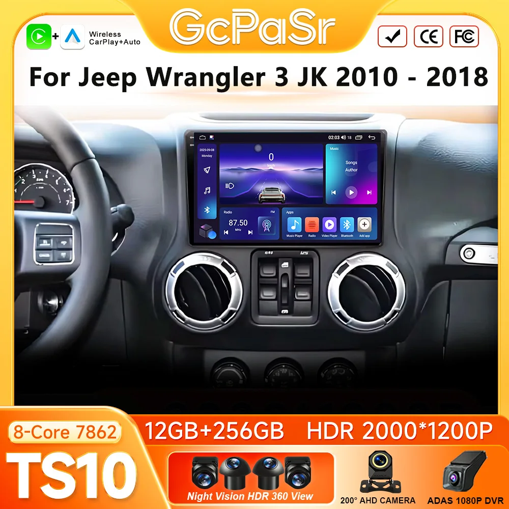 Car Radio Carplay For Jeep Wrangler 3 JK 2010 - 2018 Navigation GPS Android Auto Stereo Multimedia Player 5G Wifi Video No 2din