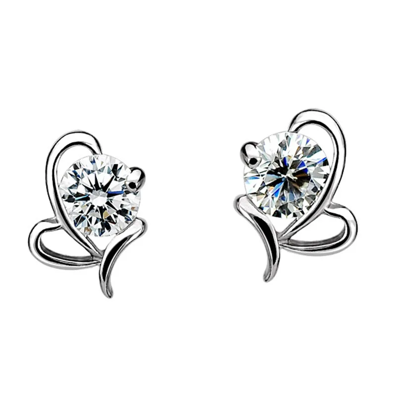 925 Sterling Silver Bow Heart Shaped Water Language Stud Earrings Elegant High End Ear Jewelry for Fashion Forward Women