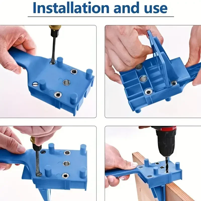 Guide de perçage à main et outil de scie cloche 6/8/10mm, jeu de forets pour le travail du bois avec pince de localisation de trous droits pour la menuiserie