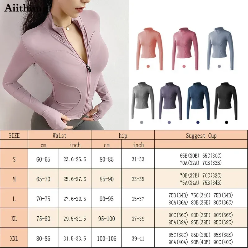 Aiithuug-chaquetas ligeras ajustadas para mujer, chaqueta deportiva con cremallera completa para Yoga, correr, con agujeros para el pulgar para