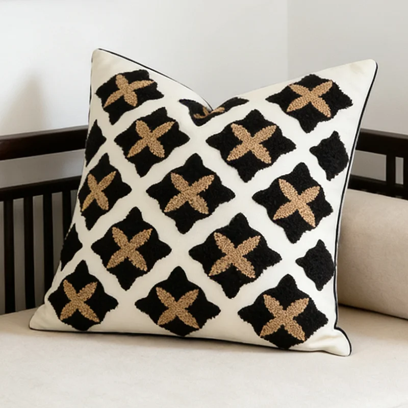 Modern Fashion Black White Square 45x45cm Armchair Pillow Case Embroidery Small Checks 1 Piece Pack Luxurious Cushion Cover