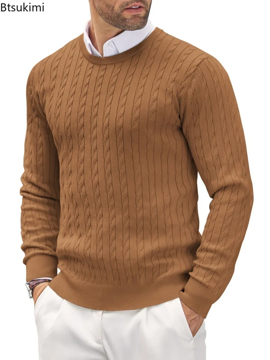 

2025 Men'S Solid Color Slim Fit Sweater Long Sleeve Casual Sweater Basic Versatile Crew Neck Sweaters Retro Wool Pullover Coat