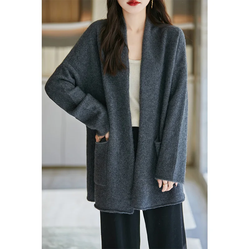 100% Wool Women Cardigans 2024 Autunmn/Winter Cashmere Loose Sweaters Women Ladies Jumpers Warm Outerwears Clothing