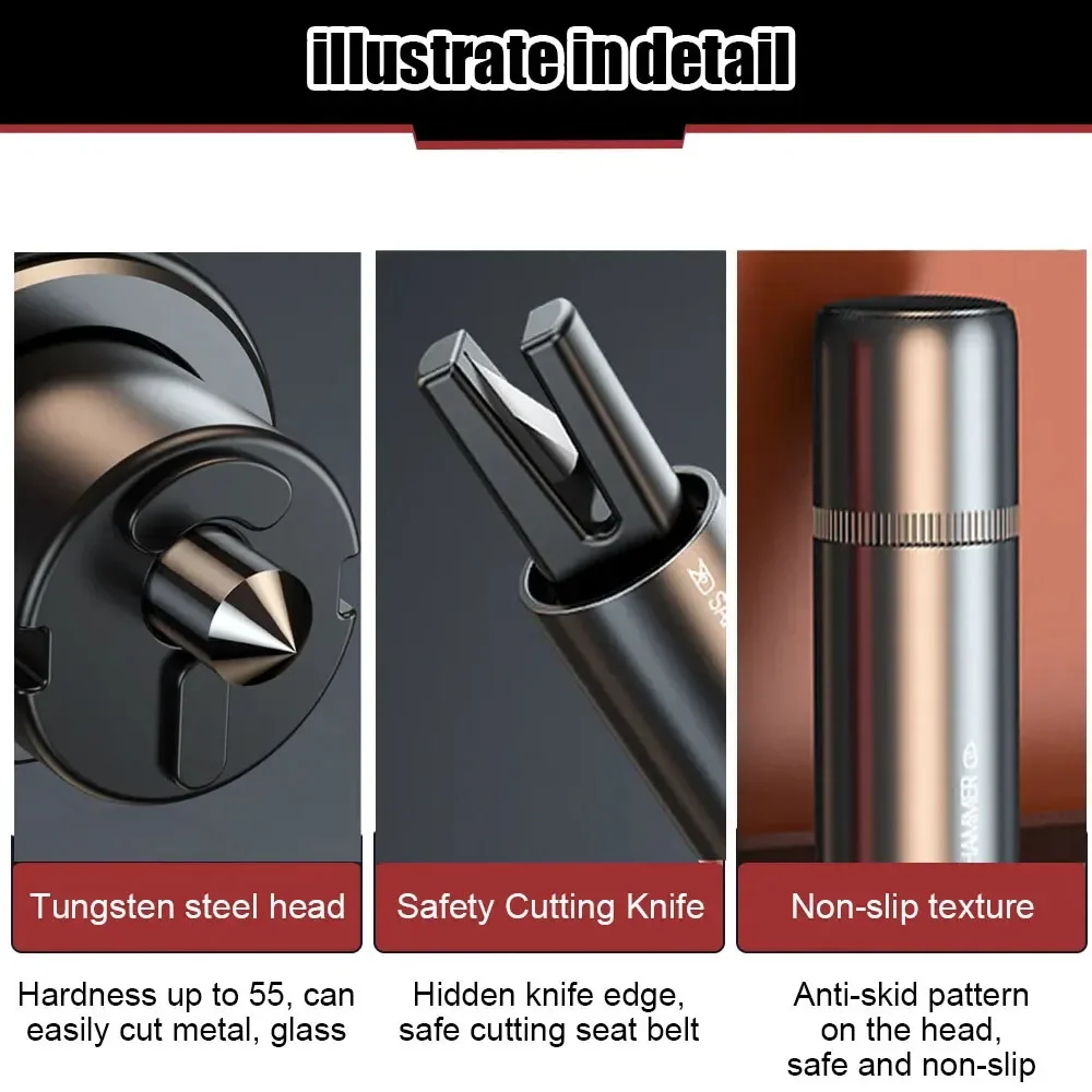 New 2 In 1 Car Safety Hammer Emergency Glass Breaker Cut The Seat Belt High Hardness Tungsten Steel Rescue Tool Auto Accessories view 3