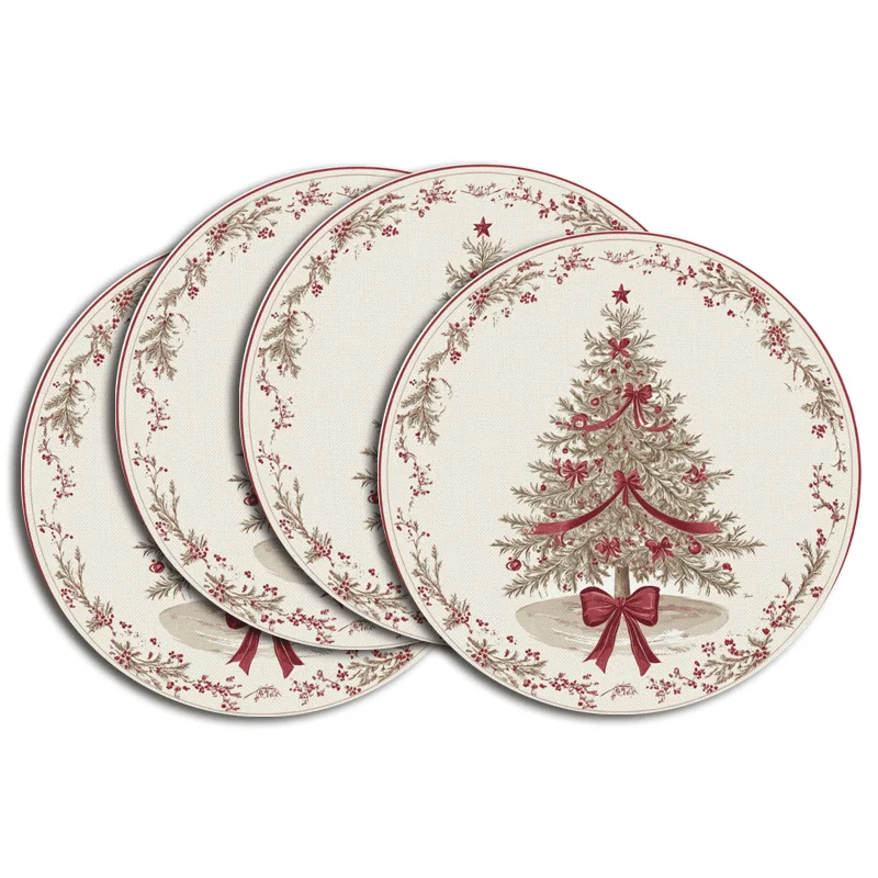 

VIKAMA 4-Piece Christmas Tree Wreath Placemats Holiday Gathering Christmas Party Table Decorations and Accessories