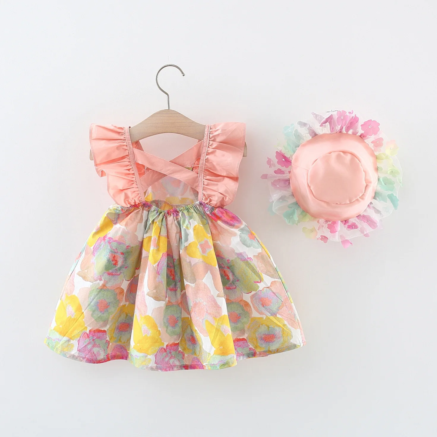 Baby Dress Baby Girl Princess Dress Flower Printed Cotton Backless Dress Kids Birthday Clothes Send Free Hat