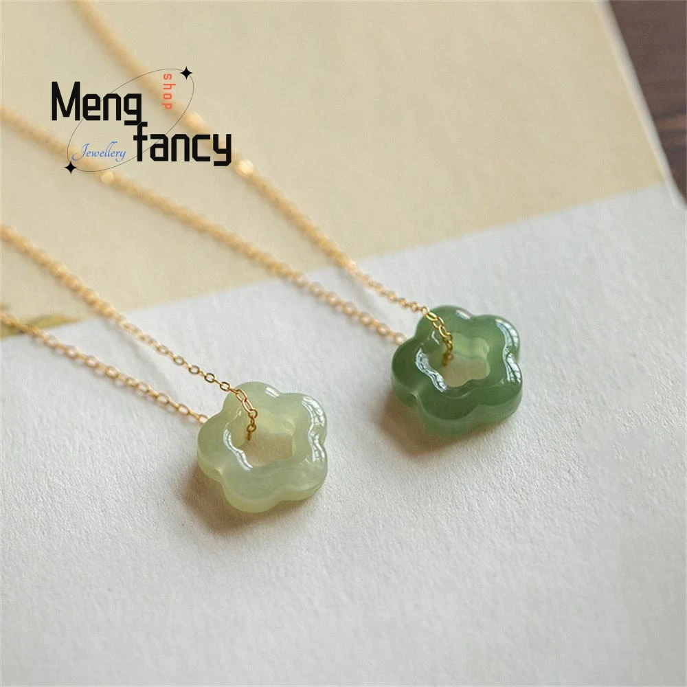 

Natural Hetian Jade Plum Bossom Pendant DIY Ladies Clavicle Chain Fashion Luxury Couple Amulet Holiday Gifts Women Fine Necklace